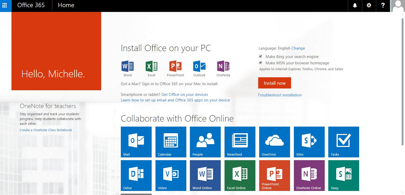 Office 365 Portal Screenshot