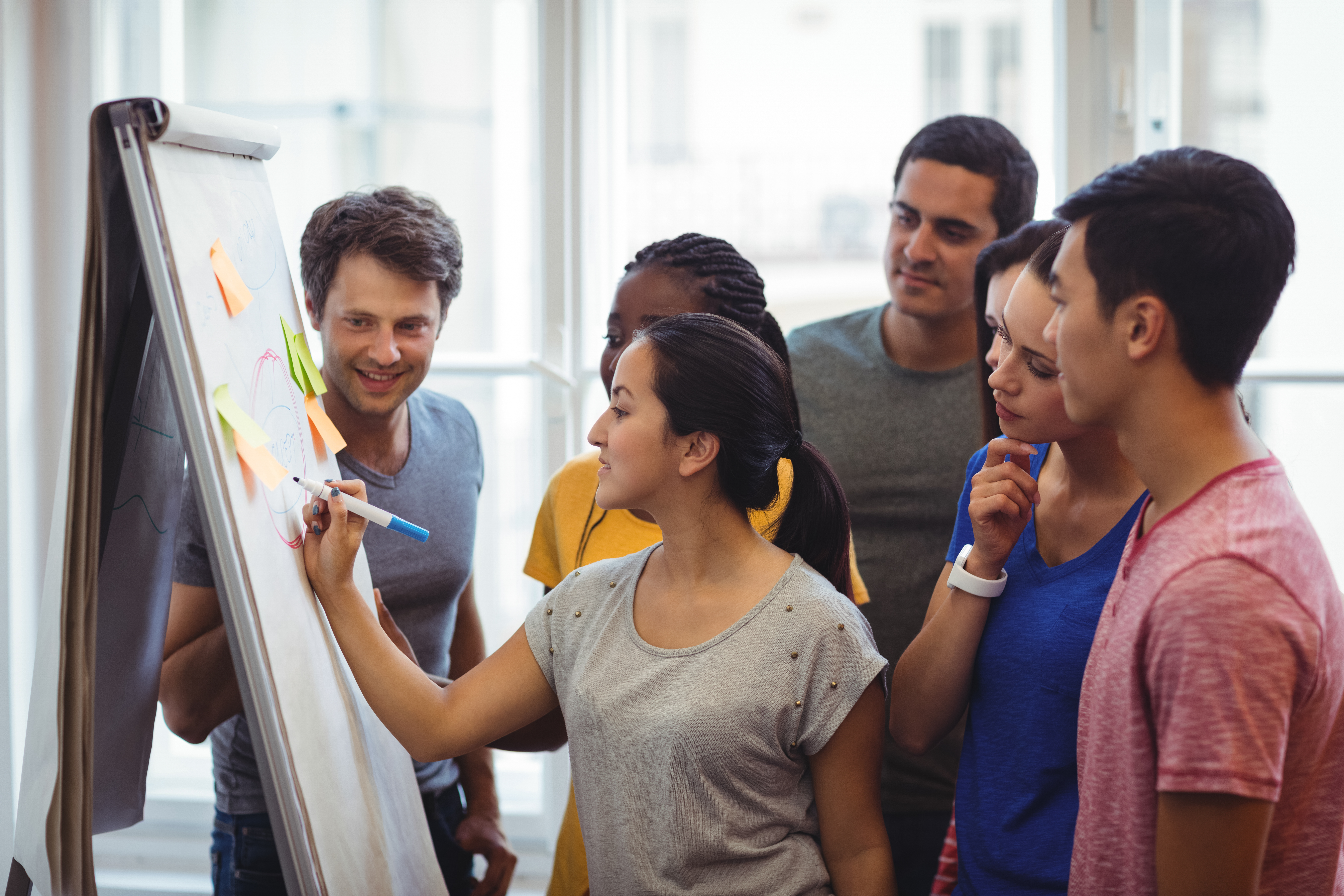 team around flip chart